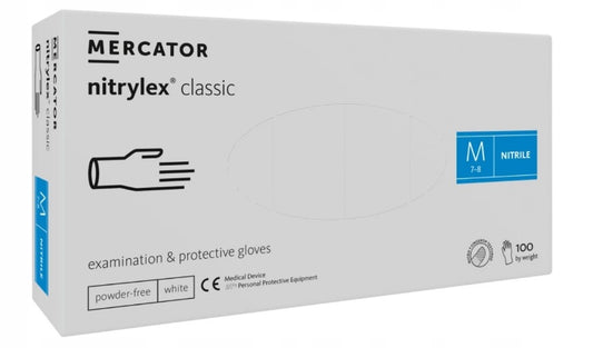 Rękawiczki Nitrylowe Mercator NITRYLEX CLASSIC WHITE – 100 szt. Rozmiar M