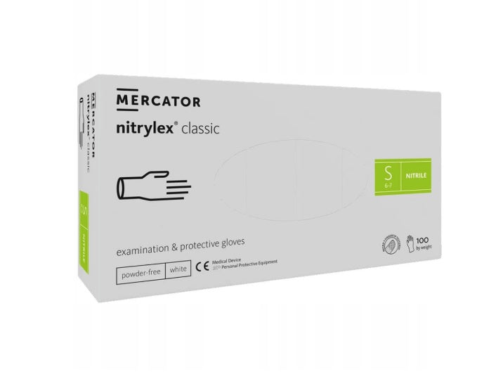 Rękawiczki Nitrylowe Mercator NITRYLEX CLASSIC WHITE – 100 szt. Rozmiar S