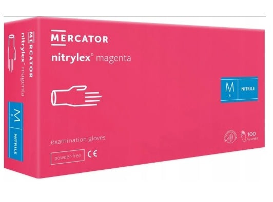 RĘKAWICE NITRYLOWE RÓŻOWE BEZPUDROWE MERCATOR MAGENTA Rozmiar M 100sztuk