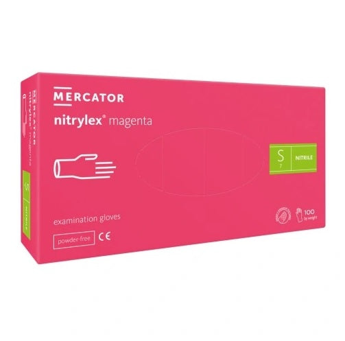 RĘKAWICE NITRYLOWE RÓŻOWE BEZPUDROWE MERCATOR MAGENTA Rozmiar S - 100sztuk