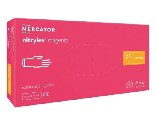 RĘKAWICE NITRYLOWE RÓŻOWE BEZPUDROWE MERCATOR MAGENTA Rozmiar XS 100sztuk