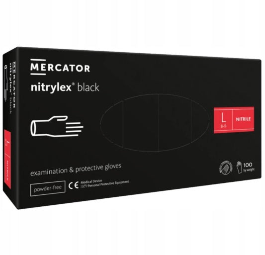 Rękawiczki Nitrylowe Mercator NITRYLEX BLACK Czarne Rękawice 100 sztuk L