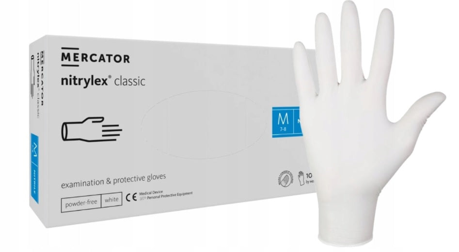 Rękawiczki Nitrylowe Mercator NITRYLEX CLASSIC WHITE – 100 szt. Rozmiar M