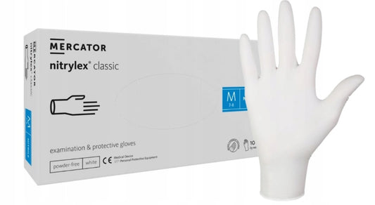 Rękawiczki Nitrylowe Mercator NITRYLEX CLASSIC WHITE – 100 szt. Rozmiar M