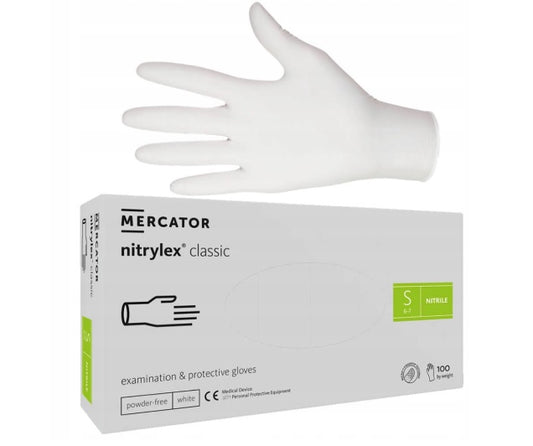 Rękawiczki Nitrylowe Mercator NITRYLEX CLASSIC WHITE – 100 szt. Rozmiar S