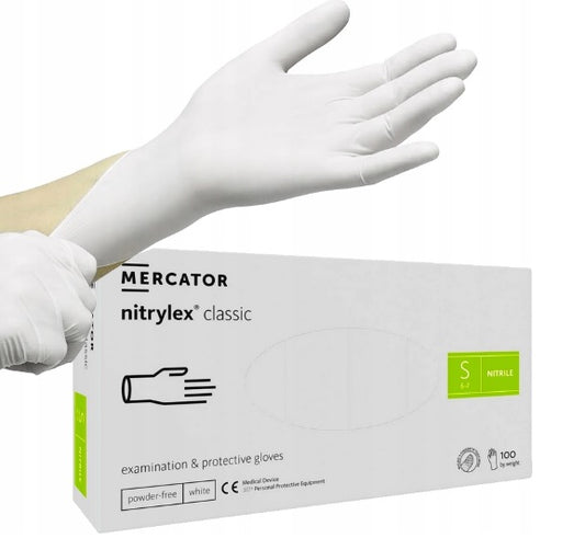 Rękawiczki Nitrylowe Mercator NITRYLEX CLASSIC WHITE – 100 szt. Rozmiar S