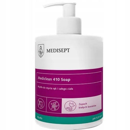 MEDISEPT MEDICLEAN 410 SOAP MYDŁO W PŁYNIE 500ML DO RĄK CIAŁA BIAŁE KWIATY