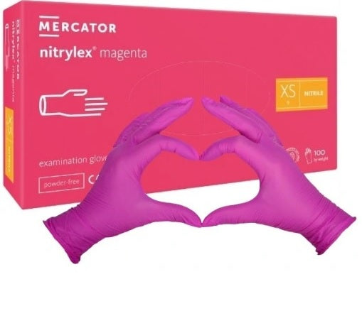 RĘKAWICE NITRYLOWE RÓŻOWE BEZPUDROWE MERCATOR MAGENTA Rozmiar XS 100sztuk
