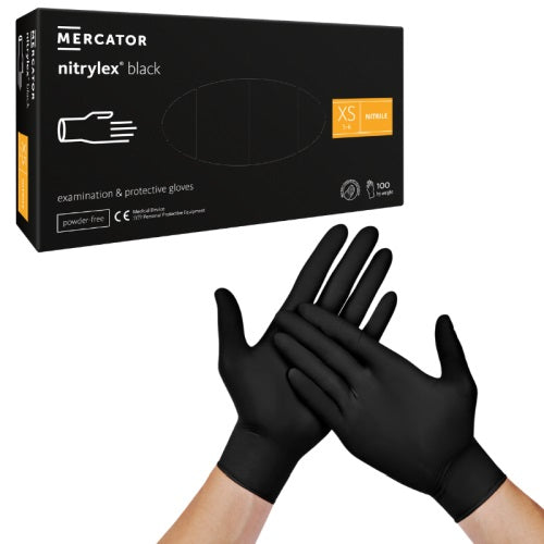 Rękawiczki NITRYLOWE Mercator Medical Nitrylex Black r. XS czarne 100 sztuk
